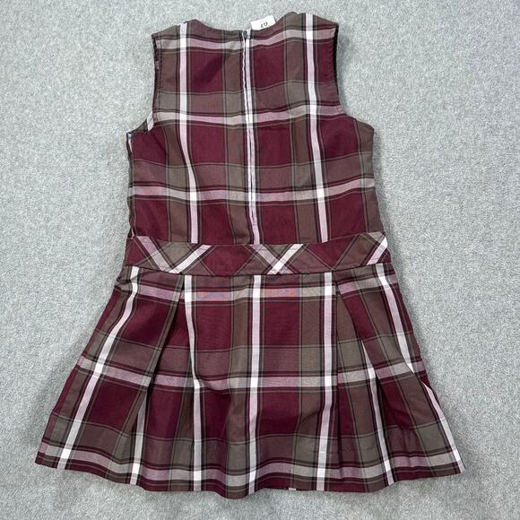 Dennis Uniform Girl's Plaid Jumper Dress #1113 Size G7 Burgundy School Pleated - Picture 5 of 6